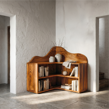 Organic Corner Bookshelf With Sculptural Curved Shelves And Open Storage For Living Room And Bedroom