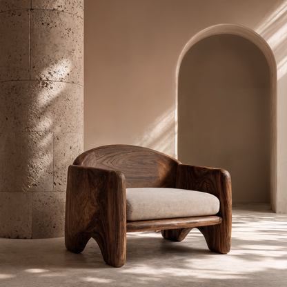 Rustic Armchair Sculptural Solid Wood Design For Living Room