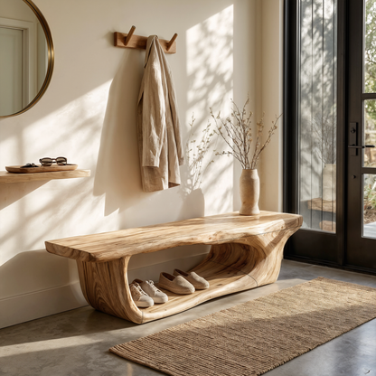 Organic Shoe Bench With Open Shoe Storage For Entryway