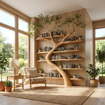 Rustic Tree Bookcase Living Room