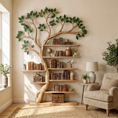 Rustic Tree Bookshelf Living Room Office Artistic Wall Display