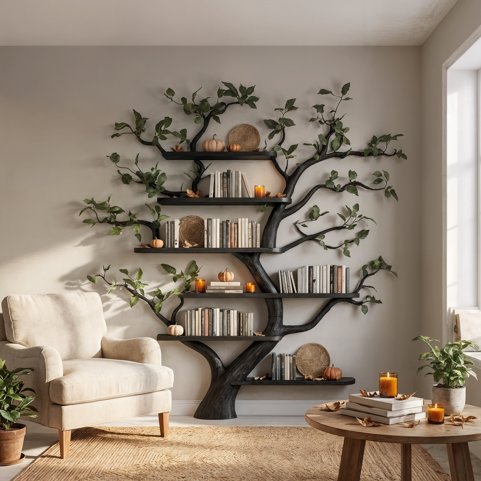Mid Century Tree Wall Shelf Christmas Living Room