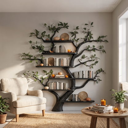 Mid Century Tree Wall Shelf Christmas Living Room