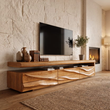 Organic Modern TV Cabinet With Handcrafted Solid Wood Design For Living Room