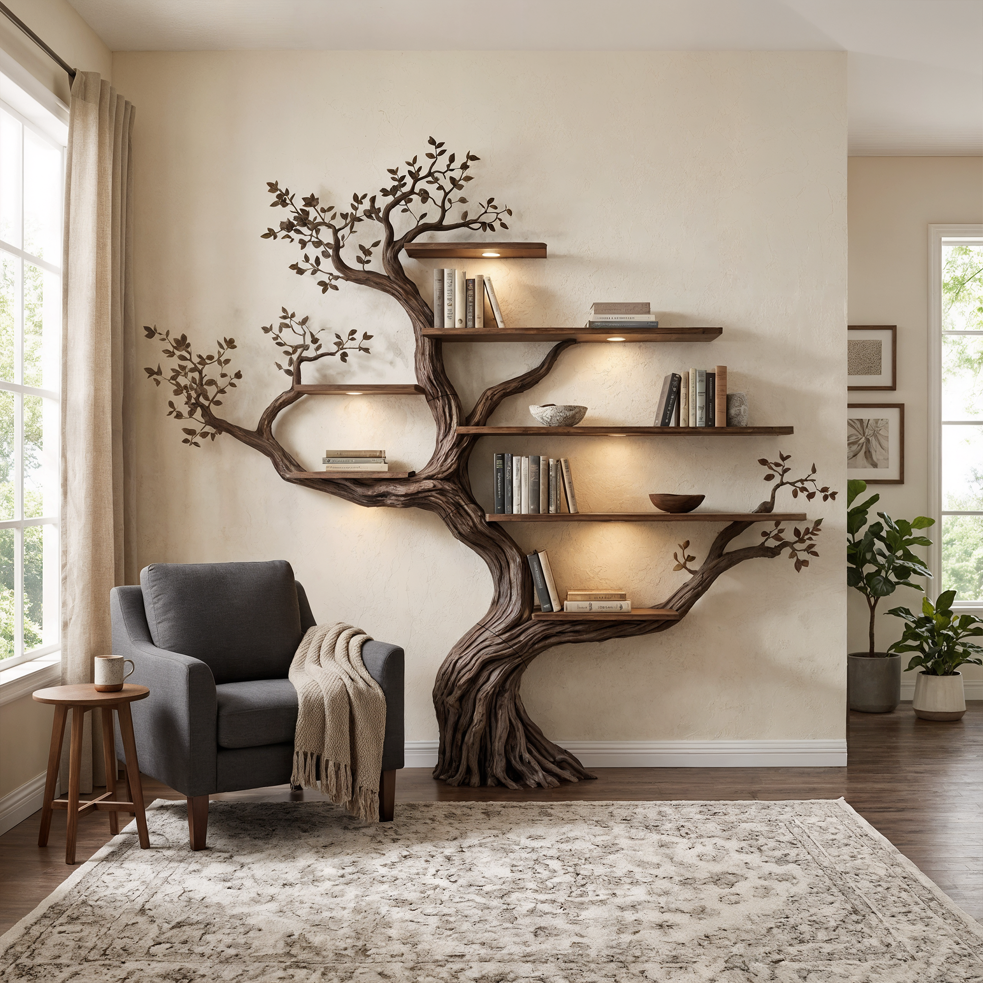 Modern Organic Living Room Interior Flowing Sculptural Wall Feature