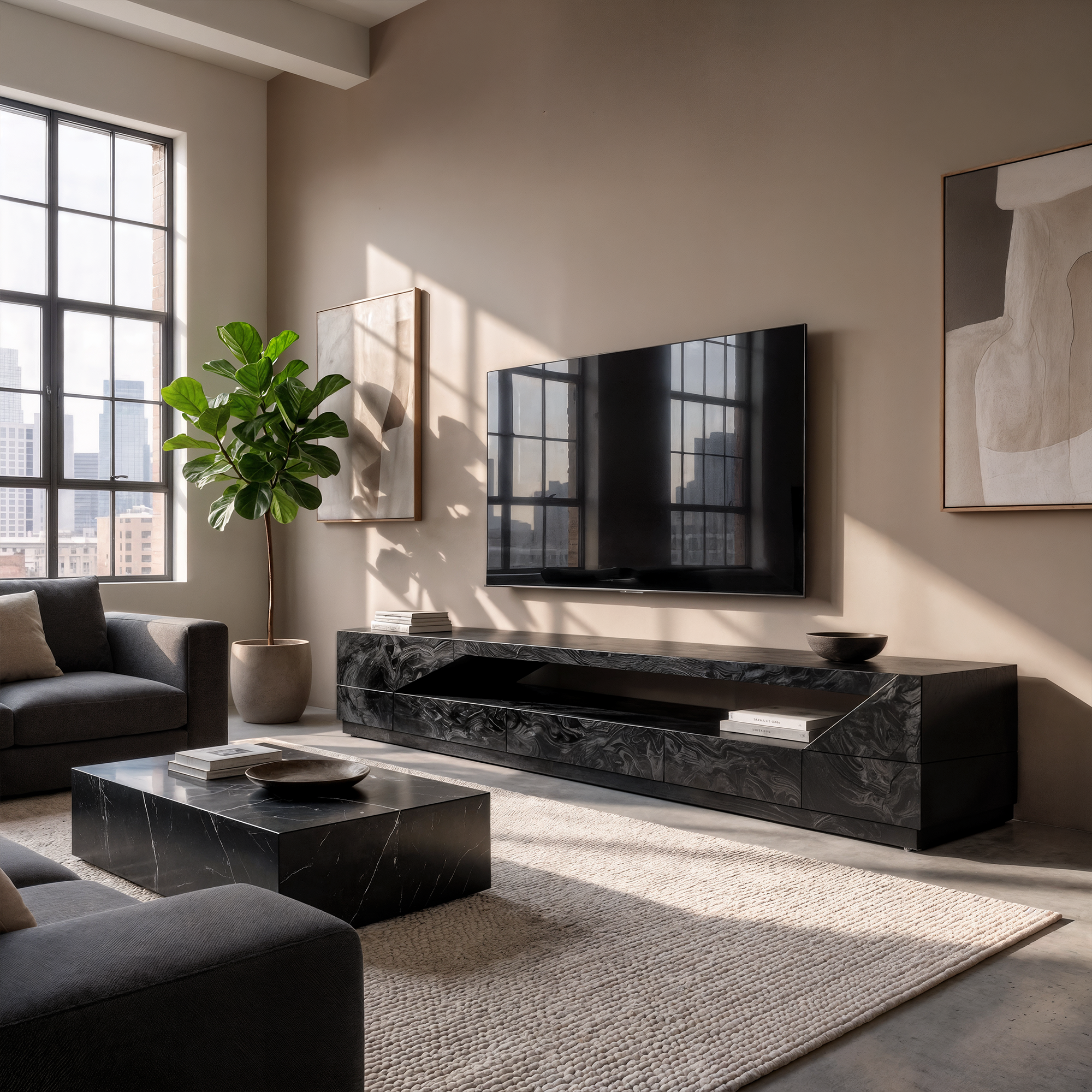 Minimal TV Console With Natural Wood Grain Design For Living Room