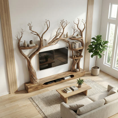 Rustic Tree Inspired TV Stand For Living Room And Interior Decor