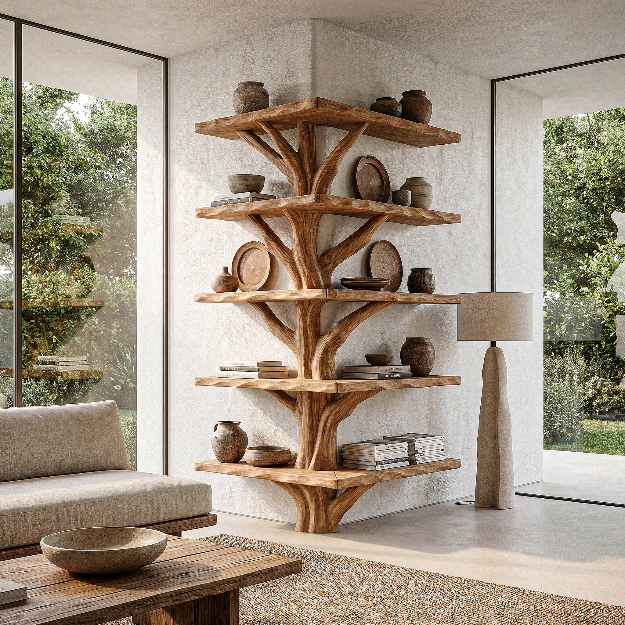 Organic Modern Tree Bookcase With Artistic Branch Frame For Home Office