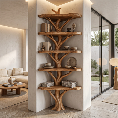 Sculptural Tree Bookshelf With Multi Tier Open Shelving For Reading Corner