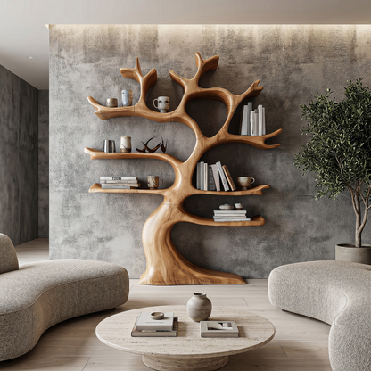 Organic Modern Tree Wall Shelf With Branch Inspired Storage For Living Room