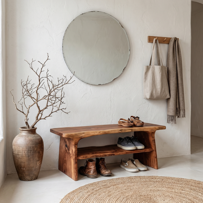 Rustic Shoe Bench With Natural Wood Storage For Entryway