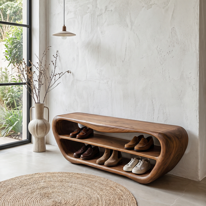 Handcrafted Shoe Bench With Open Storage For Entryway