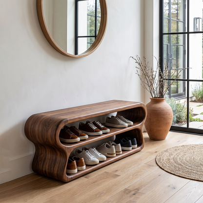 Contemporary Shoe Bench With Open Storage Compartments For Hallway