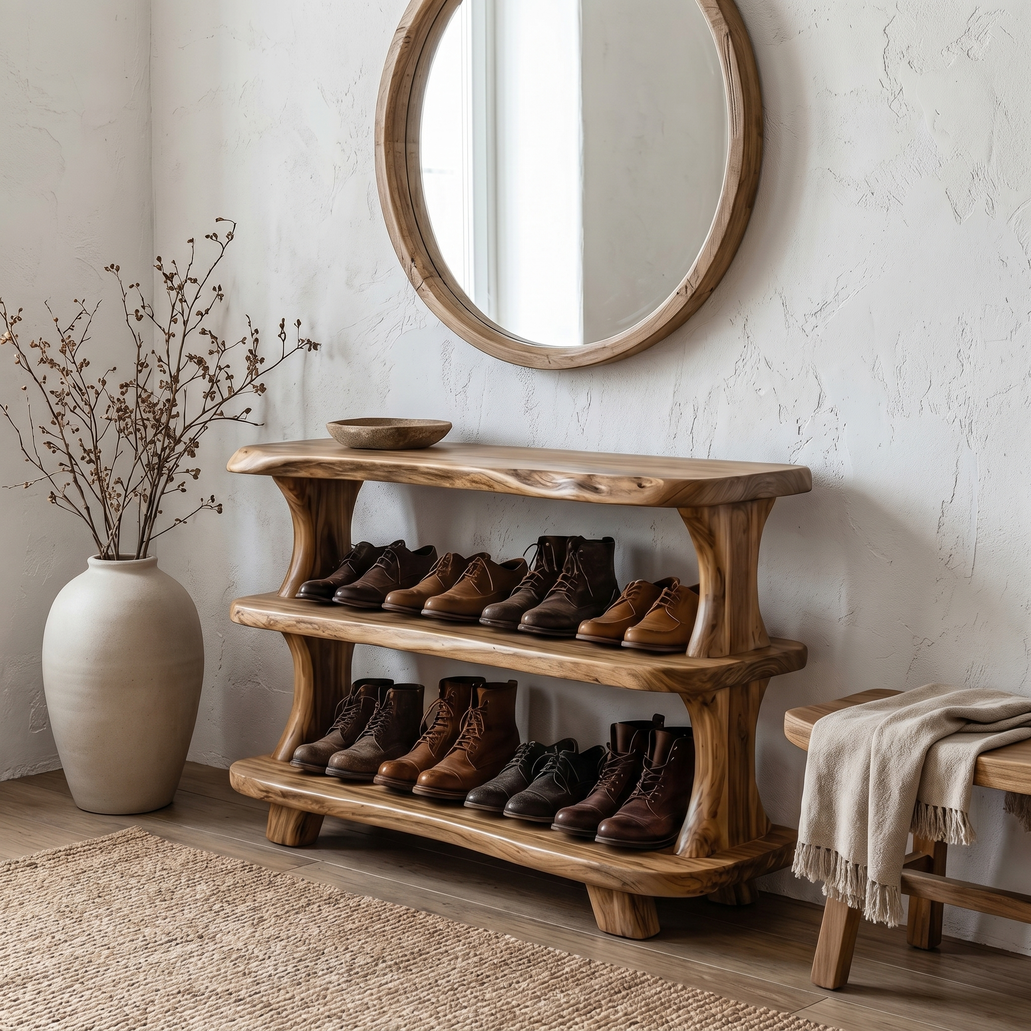 Modern Shoe Rack Sculptural Storage Design For Entryway
