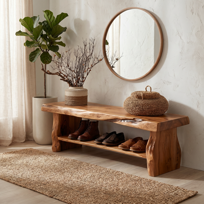 Rustic Shoe Bench Natural Wood Storage For Entryway