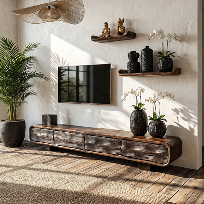 Rustic TV Cabinet Handcrafted Wood Storage Design For Living Room Entertainment Space