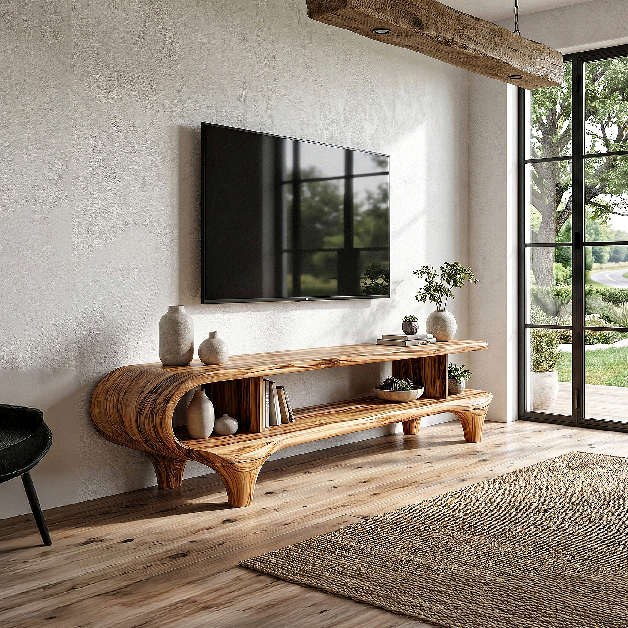 Contemporary TV Cabinet Organic Curved Framework For Living Room