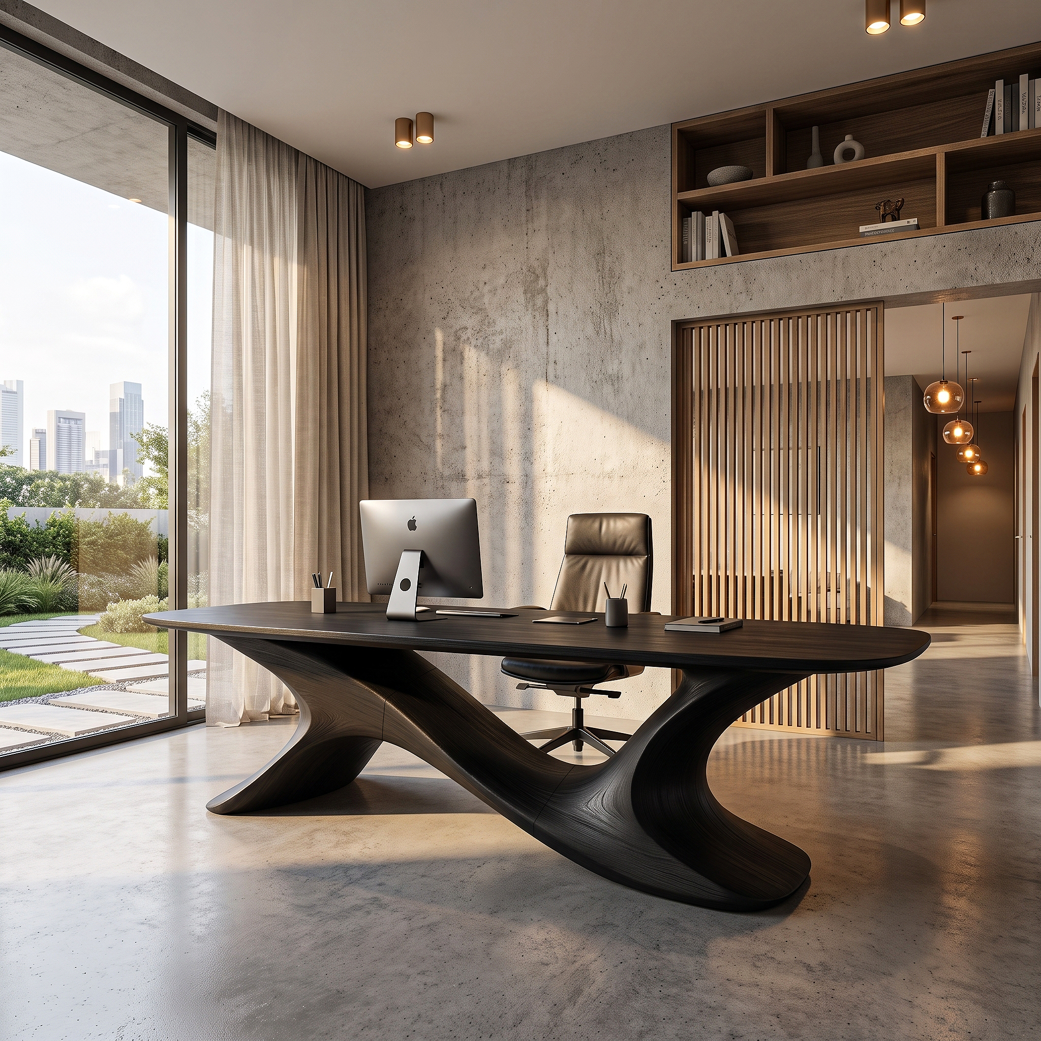 Rustic Open Loop Desk Solid Wood Writing Desk For Home Office