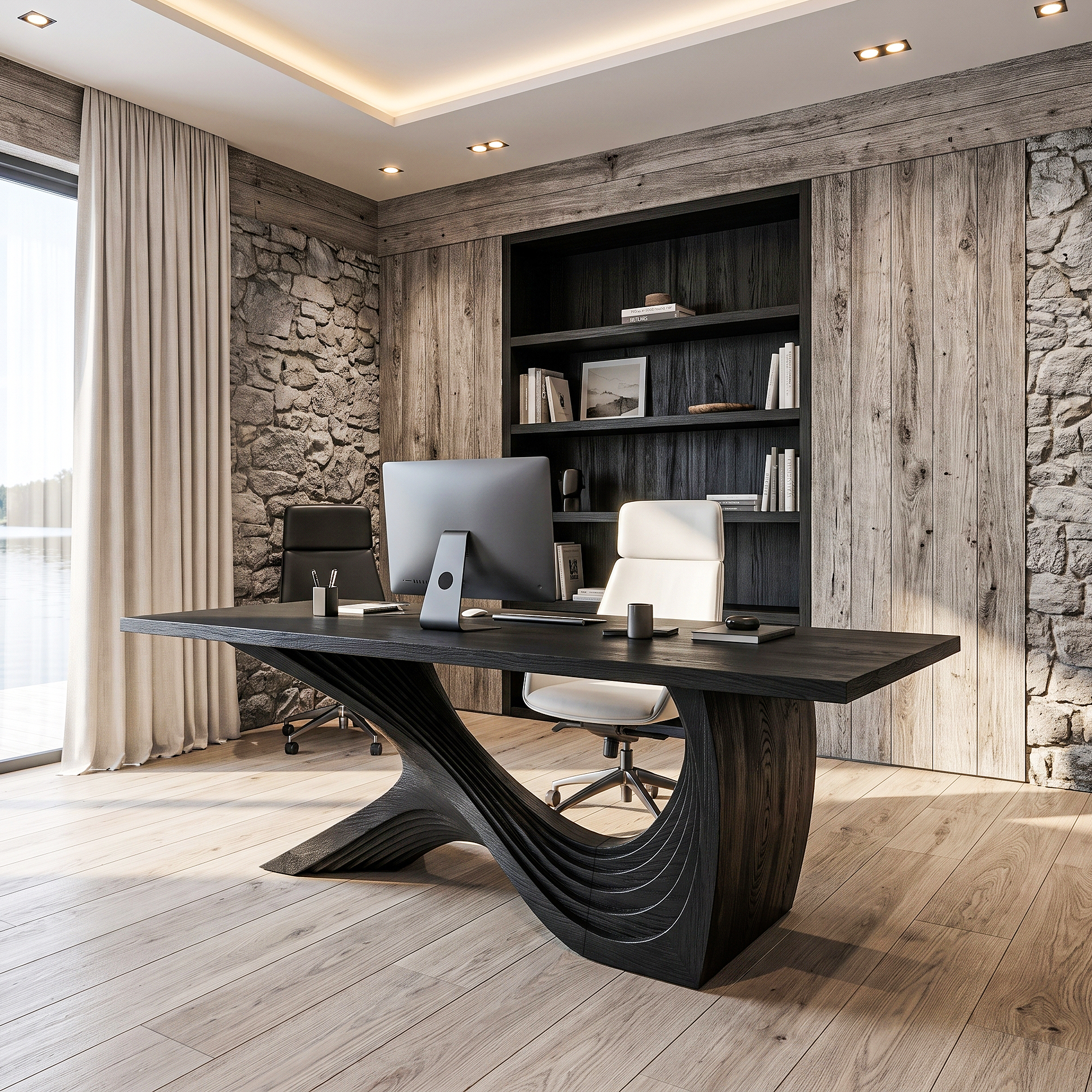 Organic Curved Base Desk Wooden Writing Desk For Home Office