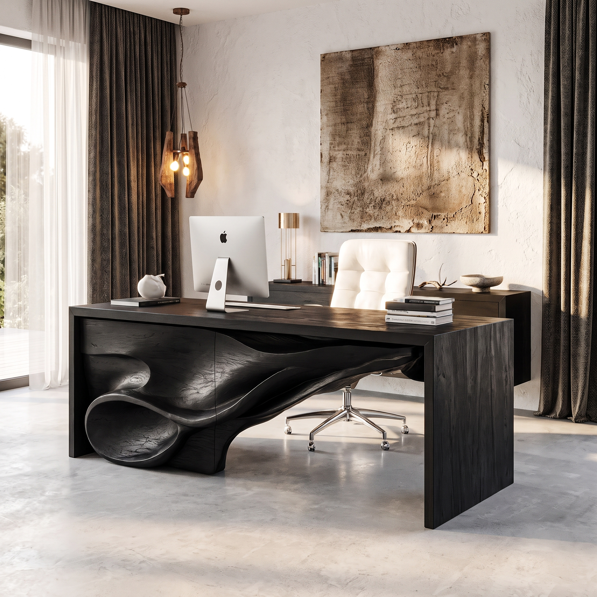 Sculptural Writing Desk Handcrafted Storage Design For Executive Home Office