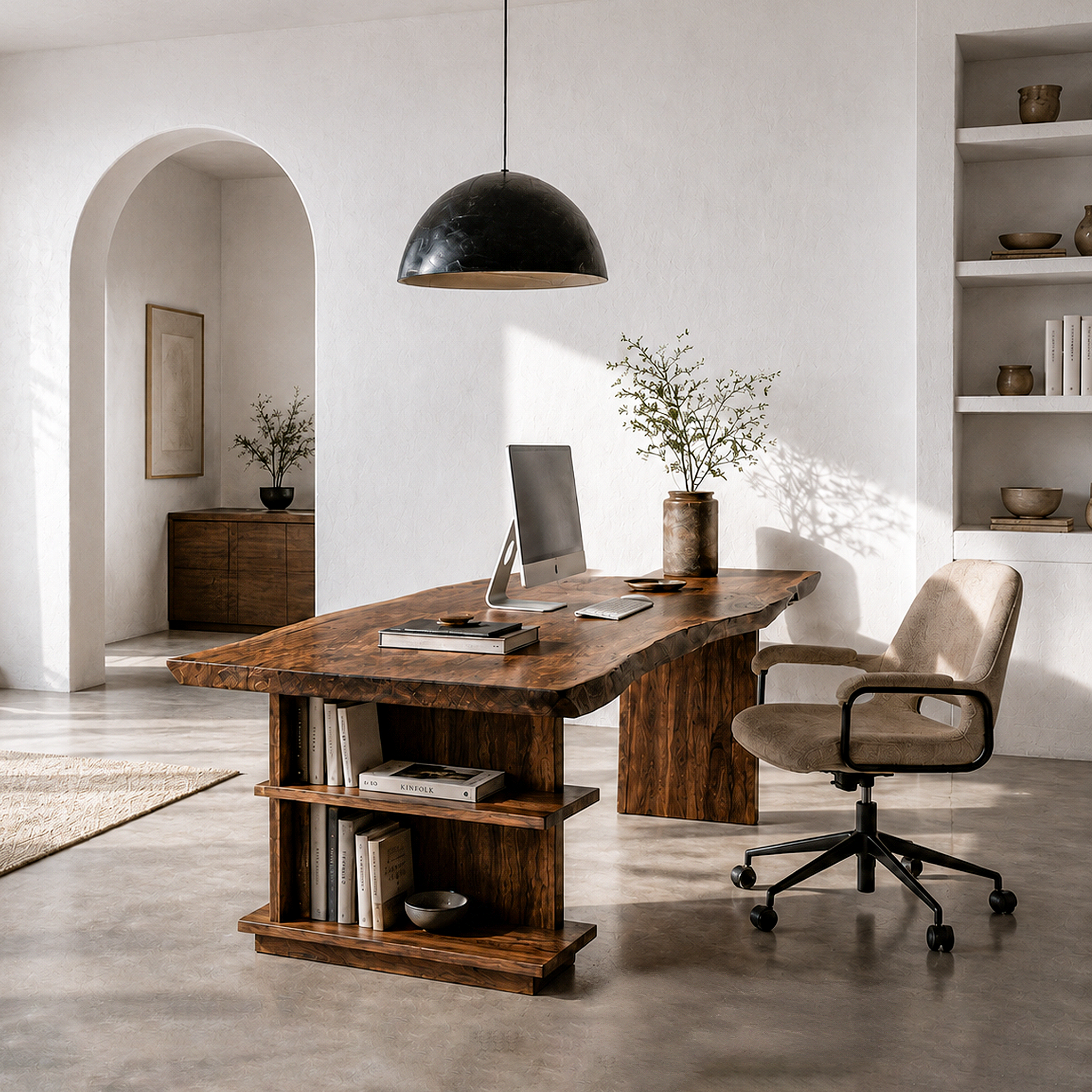 Rustic Executive Desk With Built In Bookshelf And Solid Wood Design For Home Office