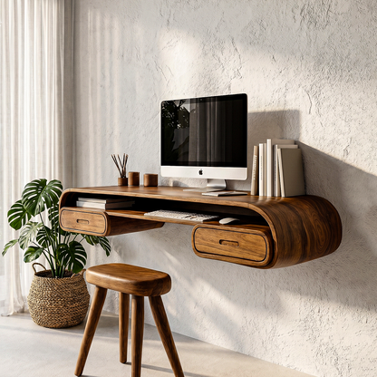 Minimalist Wall Mounted Desk With Built In Drawers For Home Office