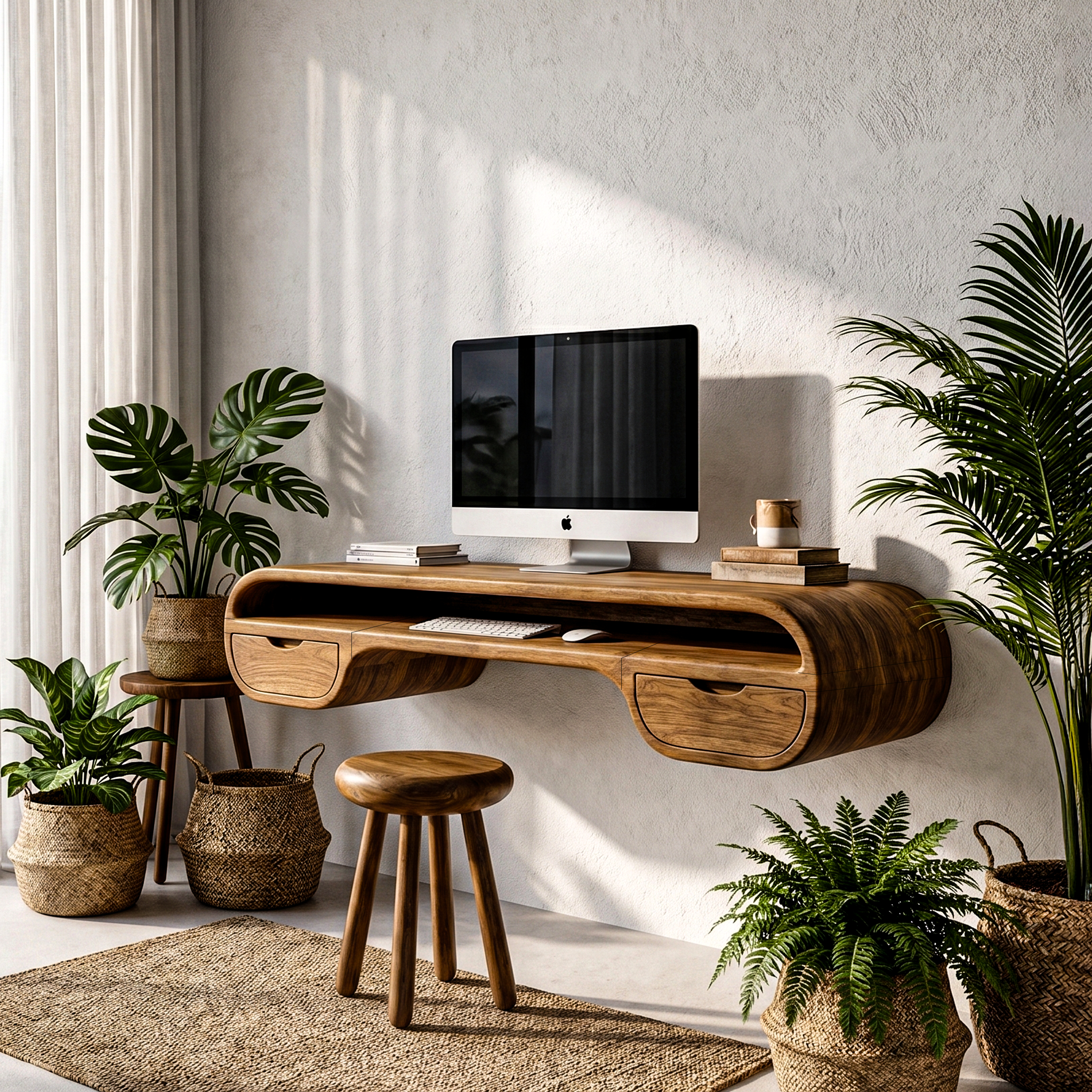 Contemporary Floating Desk With Integrated Drawer Storage For Workspace