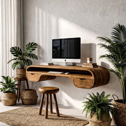 Contemporary Floating Desk With Integrated Drawer Storage For Workspace