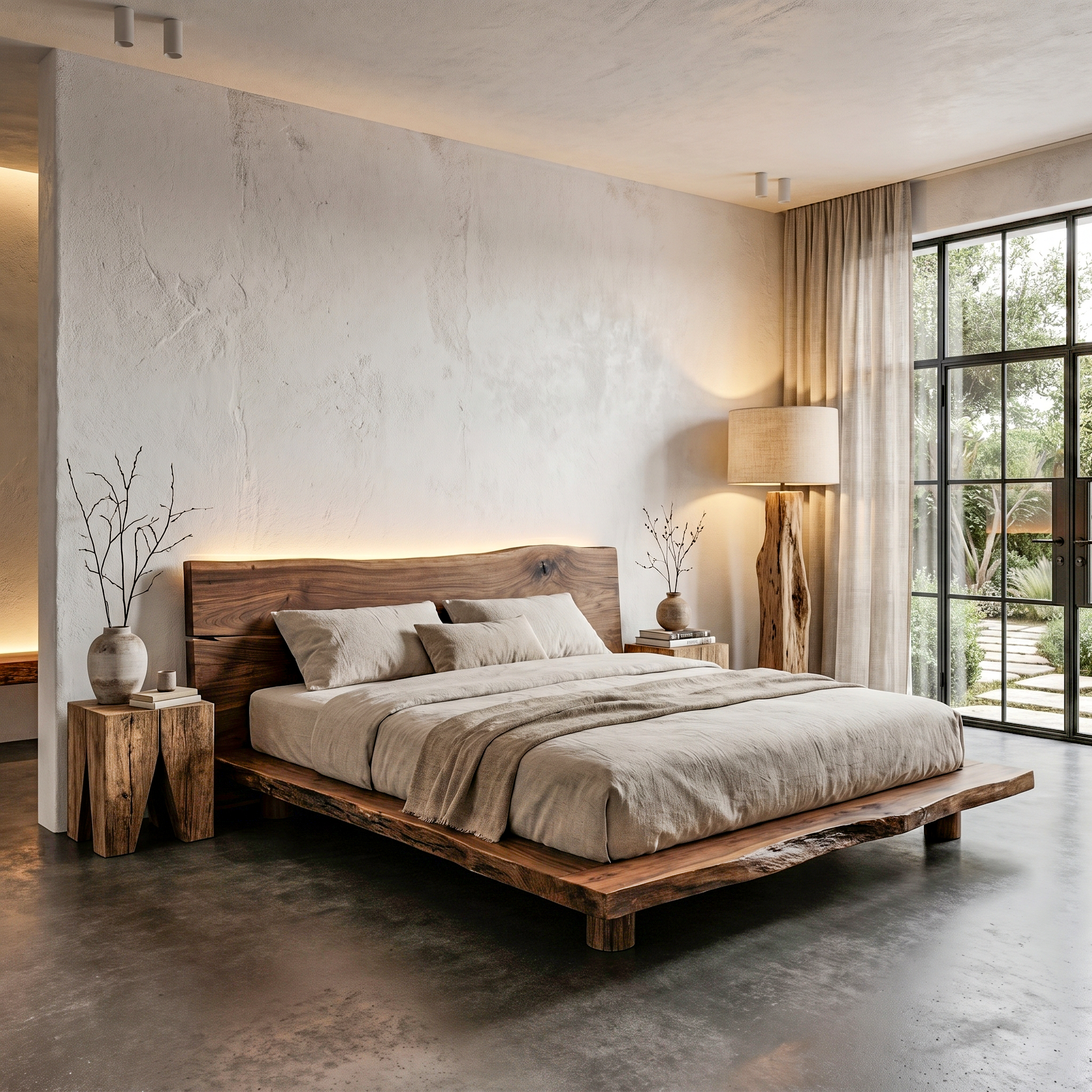 Rustic Bed Frame With Live Edge Headboard For Bedroom