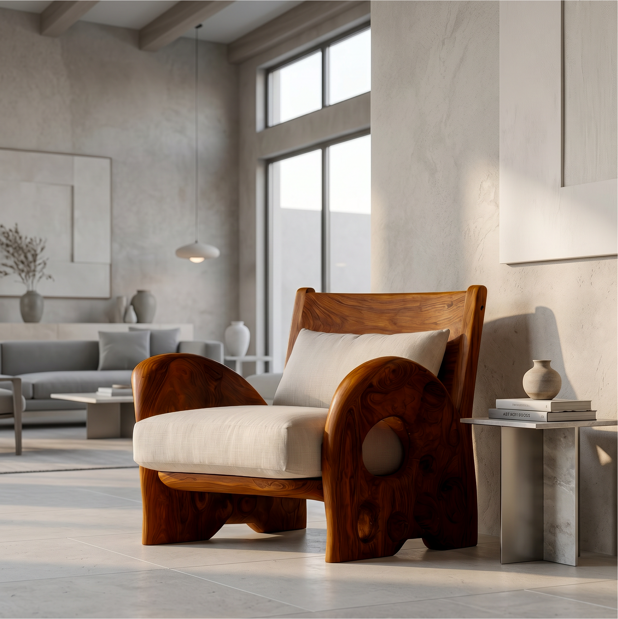 Sculptural Wooden Armchair For Living Room