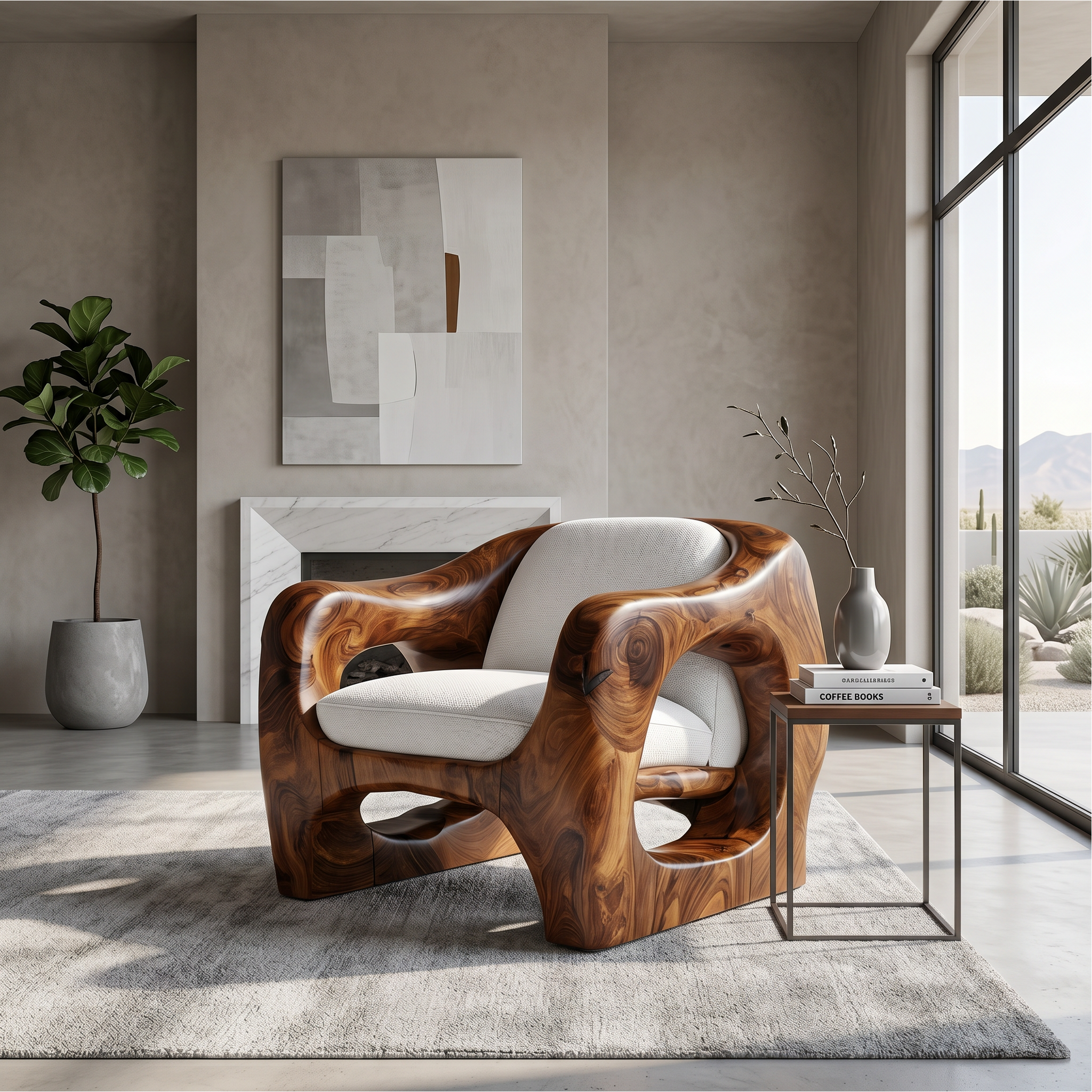 Modern Organic Wooden Armchair For Living Room