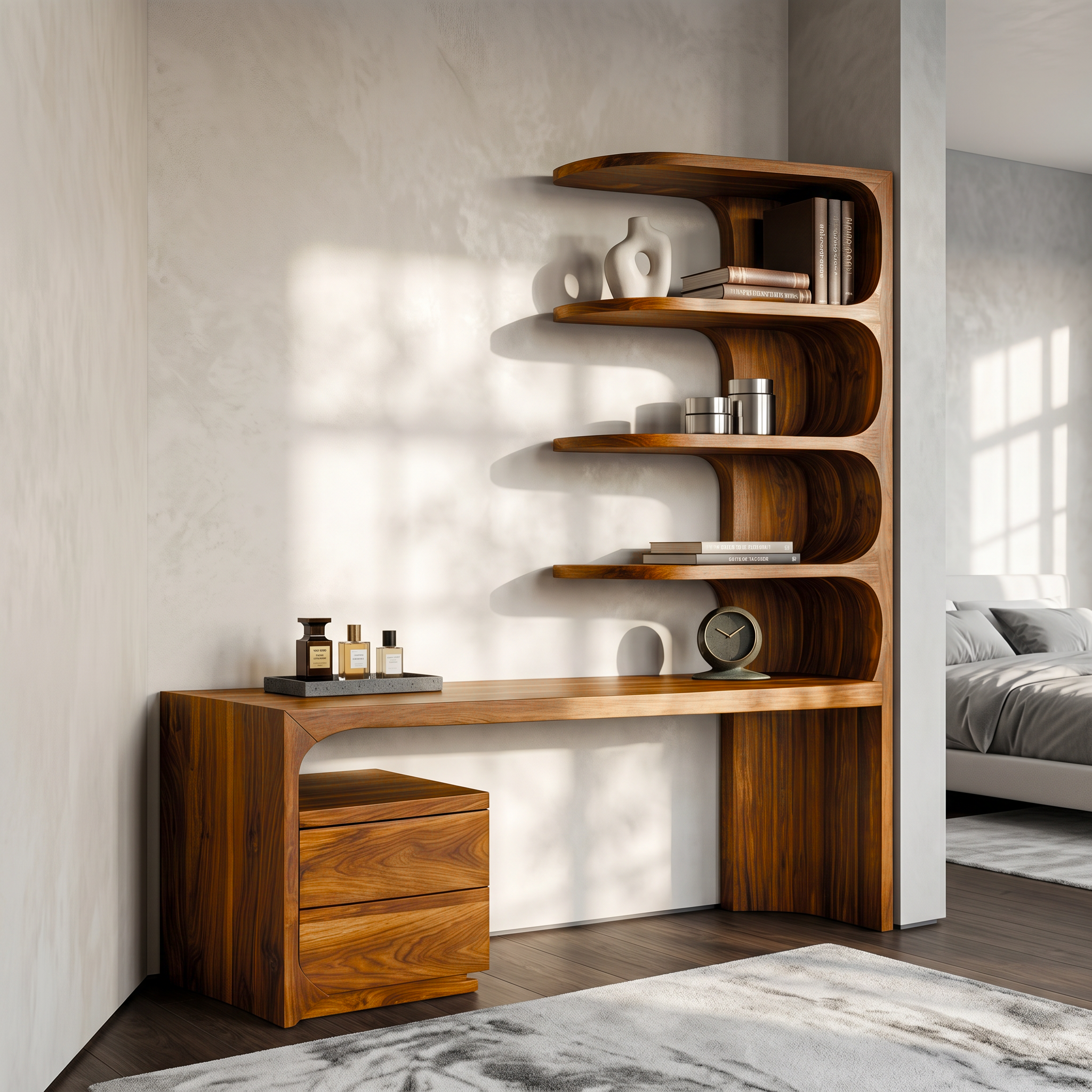 Scandinavian Writing Desk With Integrated Storage Hutch For Bedroom And Workspace