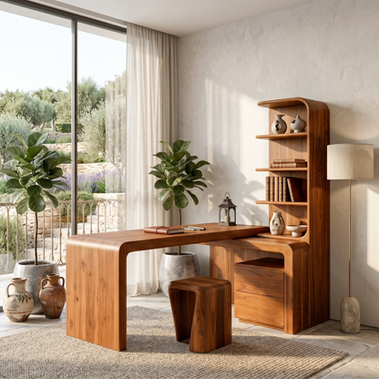 Modern Desk With Built In Bookshelf For Home Office And Workspace