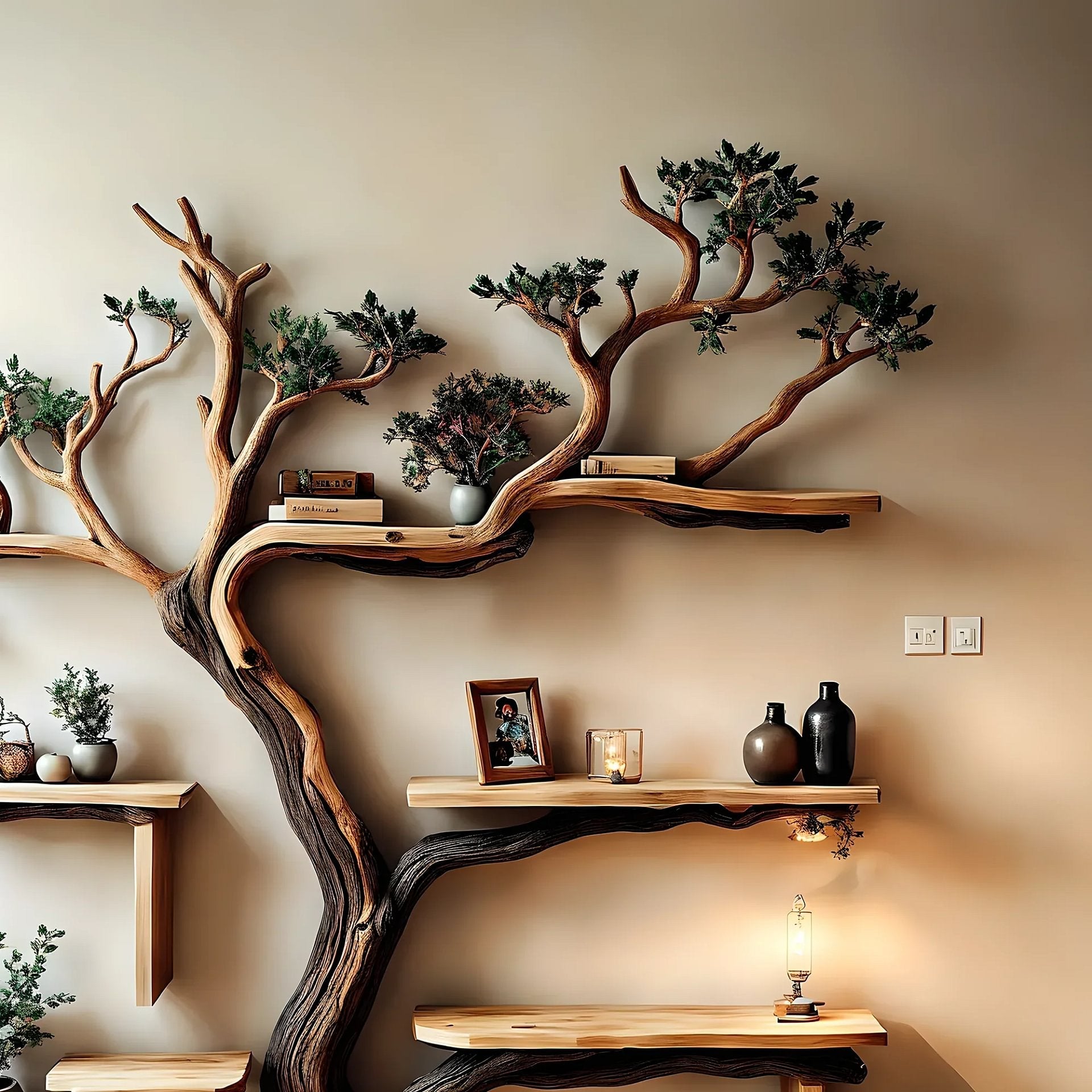 Handmade Natural Wooden Tree Branch Bookshelf