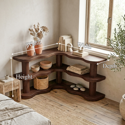Rustic Modern Corner Bookshelf With Multi Tier Wooden Shelves For Living Room And Bedroom