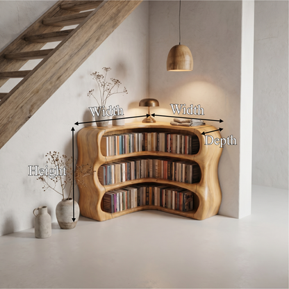 Modern Curved Bookshelf With Sculptural Open Shelves For Living Room And Bedroom