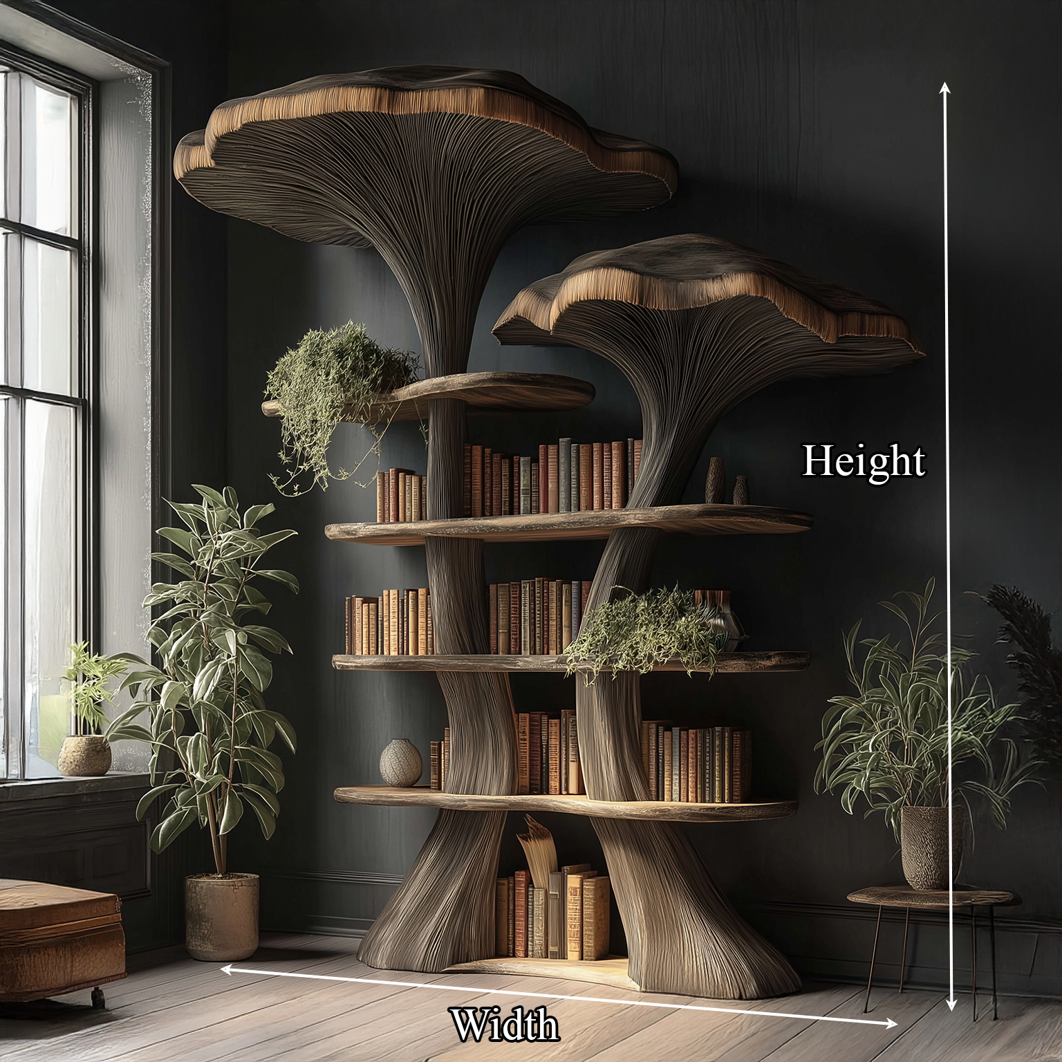 Mushroom Tree Bookshelf Wooden Nature Inspired Fantasy Gift