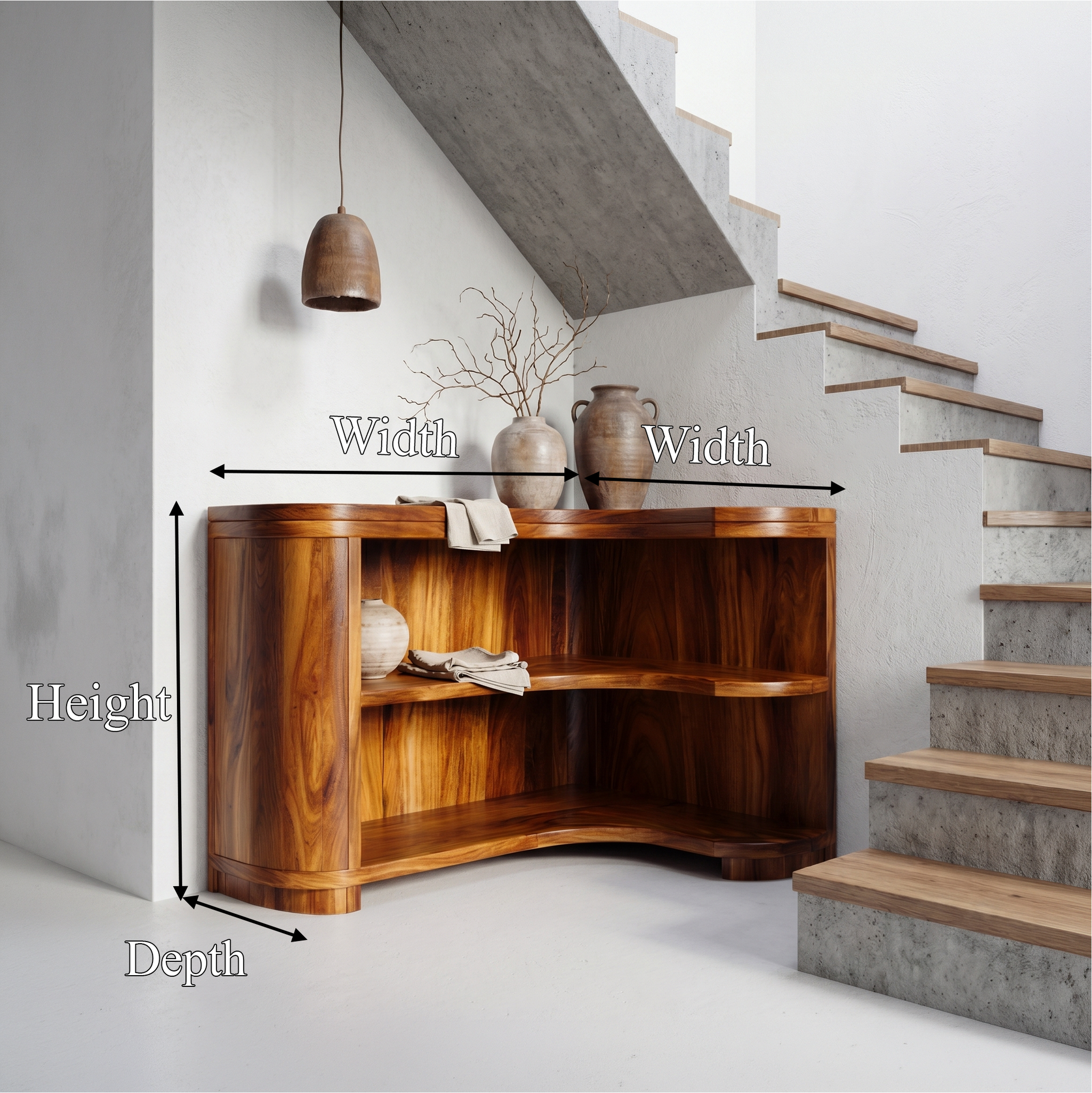 Modern Organic Corner Bookshelf With Solid Wood Open Shelves And Curved Design For Living Room And Bedroom
