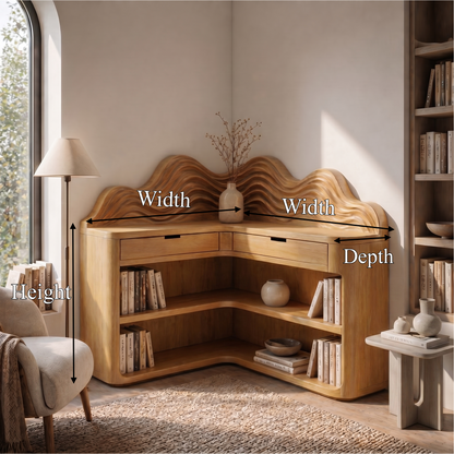 Scandinavian Wave Top Corner Bookshelf With Multi Tier Open Shelves For Living Room And Bedroom