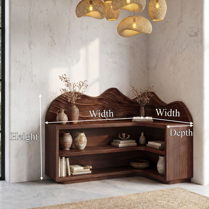 Contemporary Corner Bookcase With Sculptural Wooden Shelves For Living Room