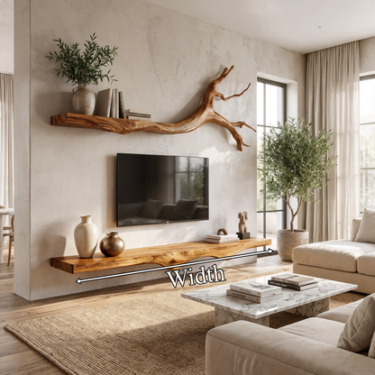 Set 2 Pieces Rustic Floating Wall TV Console Solid Wood Bedroom Living