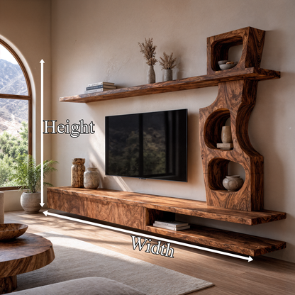 Sculptural TV Cabinet With Tree Inspired Storage Shelves For Living Room