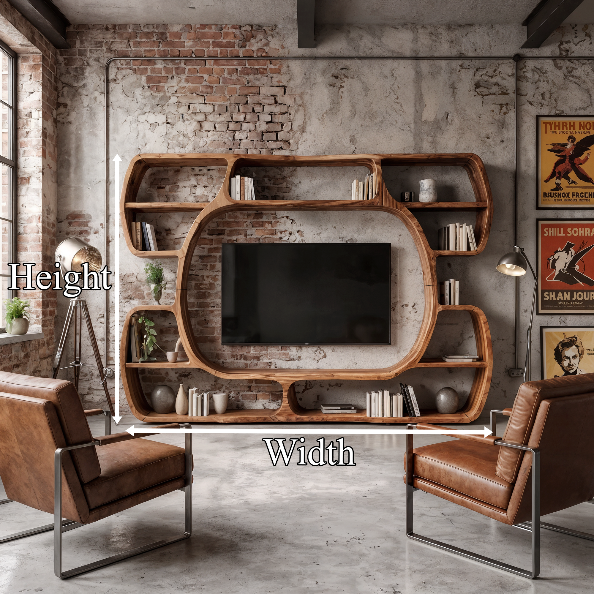 Organic Entertainment Center With Sculptural Surround Shelves For Living Room