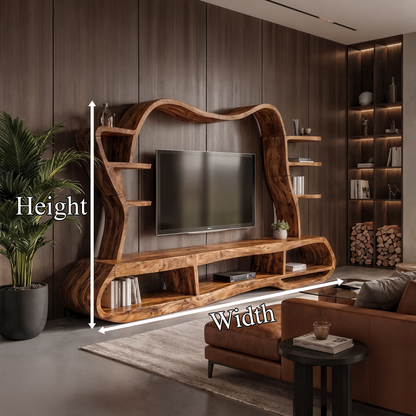 Modern Entertainment Center With Sculptural Curved Shelving For Living Room