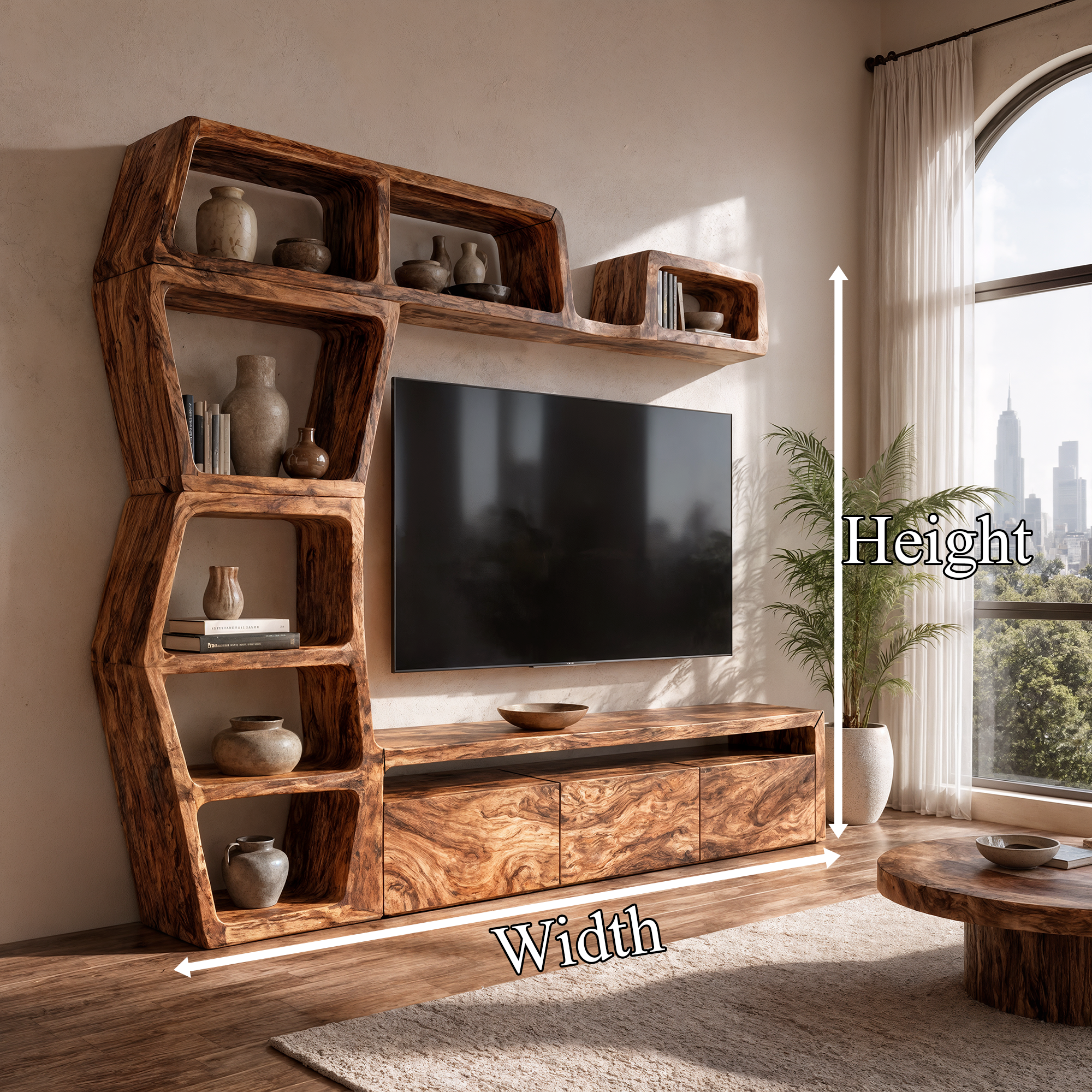 Contemporary Entertainment Center With Integrated Display Shelves For Living Room