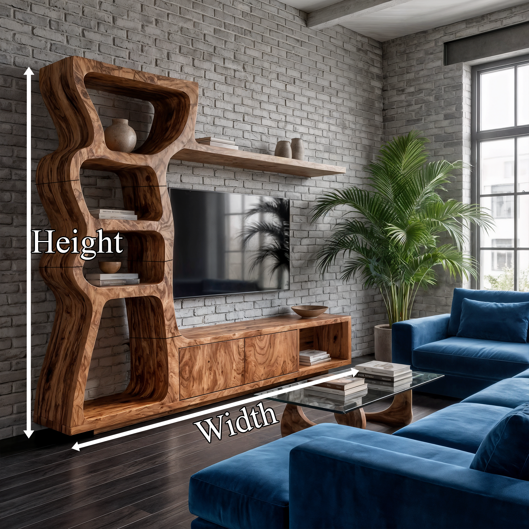 Modern TV Cabinet With Curved Built In Display Shelves For Living Room