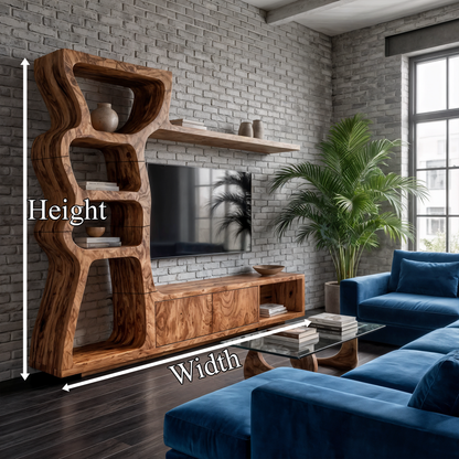 Modern TV Cabinet With Curved Built In Display Shelves For Living Room
