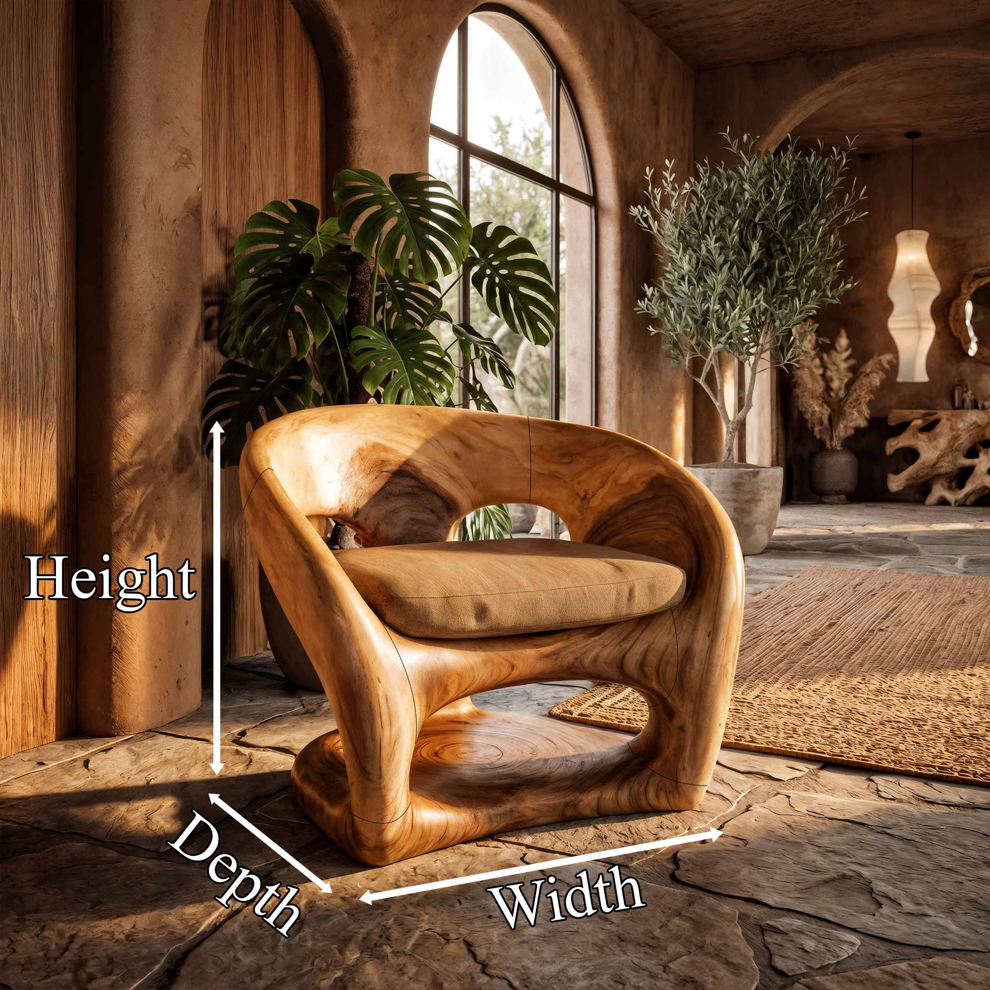 Nature Inspired Armchair Artistic Curved Wood Design For Living Room