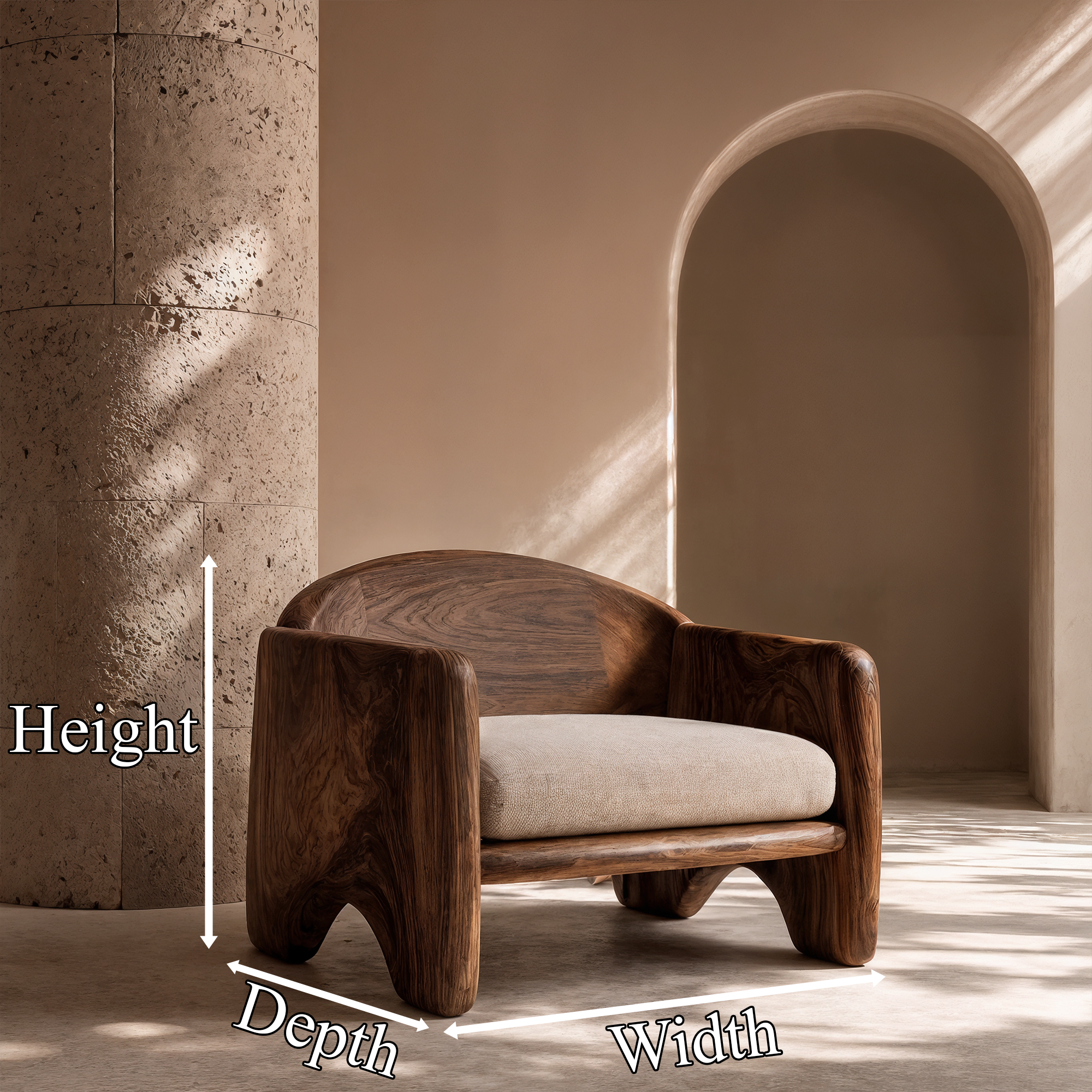 Rustic Armchair Sculptural Solid Wood Design For Living Room