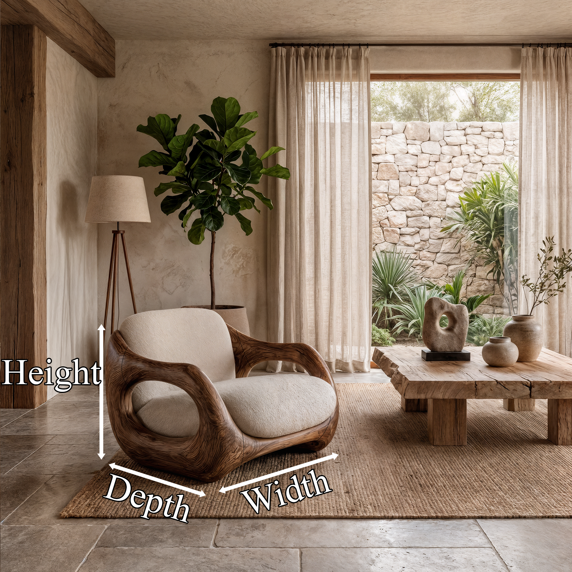 Sculptural Armchair Nature Inspired Wood Design For Living Room